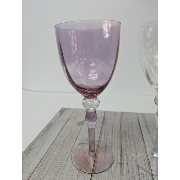 Vintage Set Of 2 Purple Clear Wine Water Glasses 9 1/4" - Picture 2 of 6